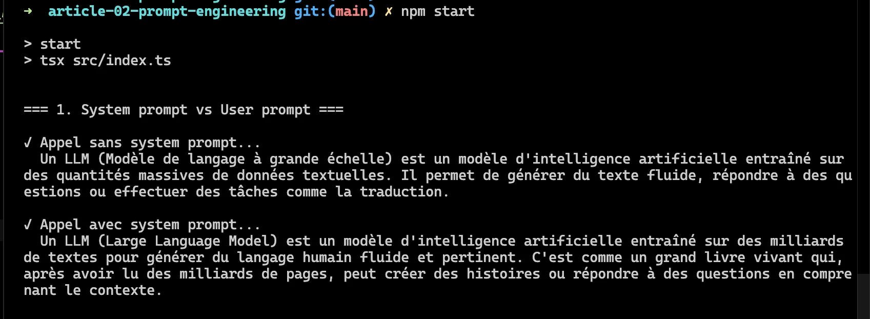 Résultat du script prompt engineering