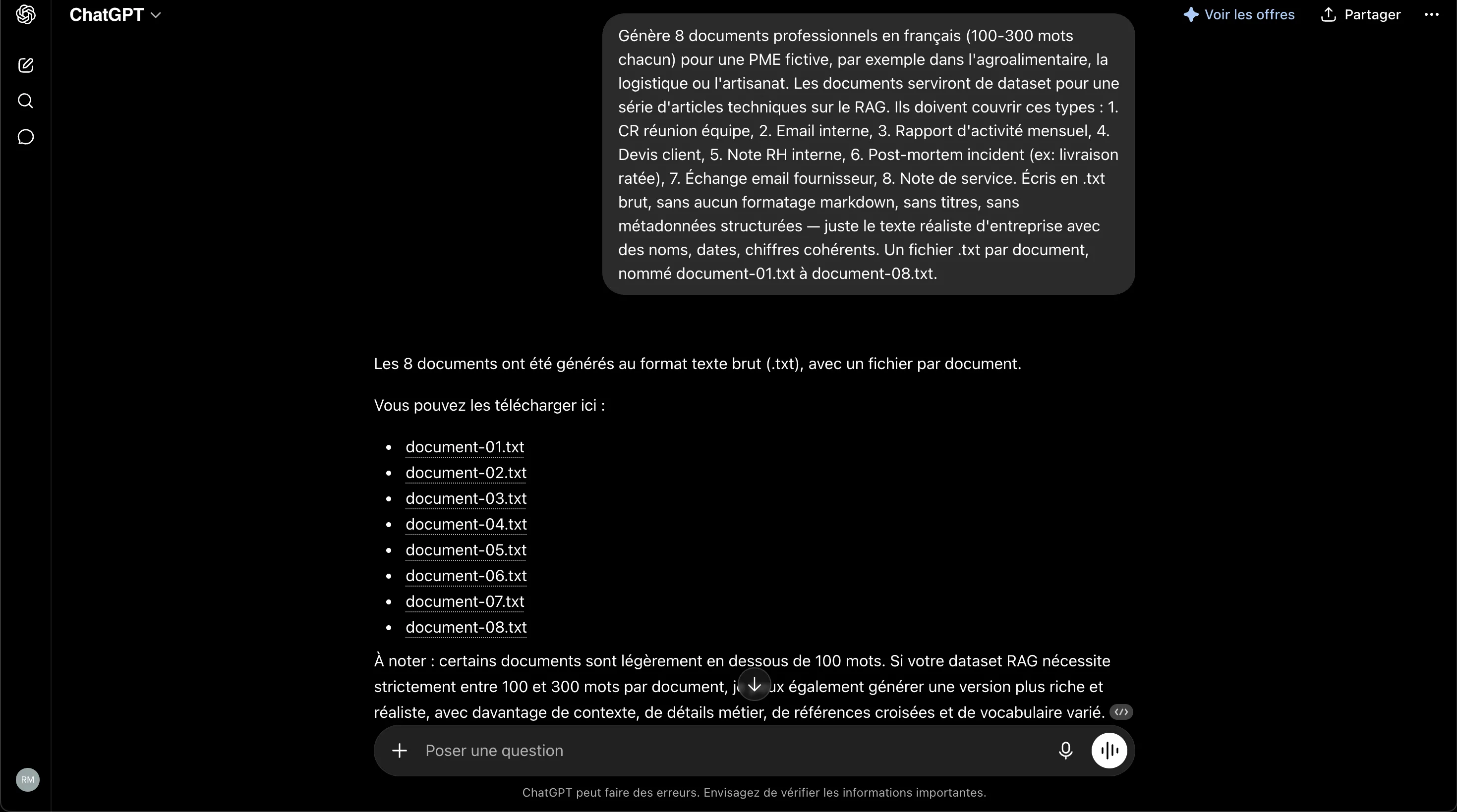 Documents de démonstration pour le RAG