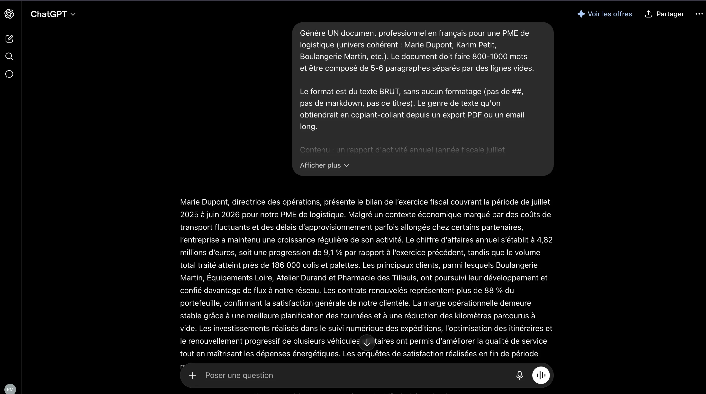 Rapport annuel long pour tester le chunking